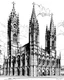 Placeholder: black and white colors only ; illustration of saint jacques cathedral in spain viewed from obradoiro squared; no background