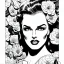 Placeholder: hyper detailed, black and white, thick line, coloring book illustration, lineart, stunningly beautiful woman in flowers, alex raymond style