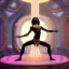 Placeholder: beautifull dark skinned dhalsim, disco yoga, delicate hands , stretching artist with long hair in a yurt in the air, maze background , levitated lab equipment, 4k, Highly Detailed, Masterpiece, perfect eyes, Digital Illustration, Cinematic Lighting, Realistic, Sharp Focus, Centered, Beautifully Lit, Bioluminescent by Stanley Artgerm Lau