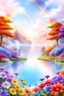 Placeholder: fantastic,Beautiful garden, flowers,rainbows