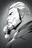 Placeholder: man in profile smokes a cigar, shot hair, greyscale