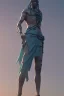 Placeholder: Greek statue, full body, Cyberpunk, chain around the statute