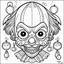 Placeholder: create a 2d black outline, " kawaii psycho clown coloring book for kids", coloring page, low details design, black contour, coloring page design, colorful , card style, coloring page for kids, halloween backgorund,sketch style,