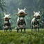 Placeholder: in the distance five big cute-crepy weird creatures stand on four legs with one giant eye , tube heads, gray-green-white color skin, they without ears , with big cow udders between their legs, peacefully grazing the grass, in the background there is a jungle, rain, realistic, detailed, sci-fi, fantasy, cinematic