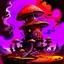 Placeholder: A fantabulous black, orange, and magenta (((mushroom tower house))) erected atop a (geologic pillar), surrounded by the uncanny imaginative ((( swirling skies))), offset by the stark hues of a (neon-tinged nebulous space scape), within. captured by the hand a skilled master painter with a focus on (softly blurred compositions and voluminous lighting).