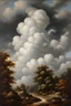 Placeholder: Heritage framed oil painting of hand spray painting clouds on earth