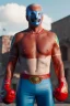 Placeholder: realistic image of joe biden as a mexican wrestling fighter posing, Mexican eyes wrestling mask, red and blue breeches, retro style, 80s, vibrant color, highly detailed, sky background, concept art, unreal engine 5, god rays, ray tracing, RTX, lumen lighting, ultra detail, volumetric lighting, 3d, finely drawn, high definition, high resolution.