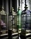 Placeholder: generate me an aesthetic complete image of Perfume Bottles in a Vintage Birdcage