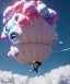 Placeholder: Ultra realistic clouds sky scene, wide angle, sweet childs, free jumping flying, trinkets, monster hair, hair monster, jelly beans, balls, smile, happy, circus style, inflatable color clothing, extreme, wind, clouds sea, 20,000 feet altitude, stratosphere, soft color, highly detailed, unreal engine 5, ray tracing, RTX, lumen lighting, ultra detail, volumetric lighting, 3d, finely drawn, high definition, high resolution.