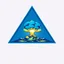 Placeholder: a blue nuclear explosion mushroom cloud inside an equilateral triangle, radiant lines, vector logo