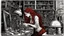 Placeholder: Victorian red long hair woman leaning over a desk, working on a tiny clockwork machine, while looking through a magnifying glass, in a dark laboratory, full of devices and machines