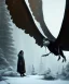 Placeholder: native american shaman, wise man, long black hair, black hooded coat like wings, 8k resolution concept art portrait by Greg Rutkowski