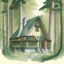 Placeholder: A color architecture drawing of a cottage in the woods