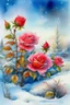 Placeholder: magic Winter landscape, blooming roses in the snow. Jean-Baptiste Monge style, watercolor, ink. Picturesque and colorful. Bright colors of the ring exquisitely luxury chic aesthetics photo harmony professional photo 64K pixel graphics high detail bright lighting