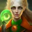 Placeholder: fantasy setting, woman, orange and white hair, green eyes, wavy hair, freckles, ranger,