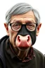 Placeholder: half grey haired half bald Bill Gates with a gremlin cow with big lipstick mouth, big lips