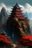 Placeholder: A dark red Eastern castle on the sky high mountain painted by Cai Jia