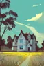 Placeholder: Disused, Victorian Manor House, Blue Sky, Over-Grown Fields, Vector Art