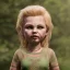 Placeholder: analog style, Celtic goddes, portrait, simmetric eyes, war ambient, chucky wearing outfit, ultra realistic photo