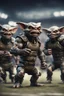 Placeholder: hyper violent gremlin rugby team in the Olympics in the style of Giger and fallout 4 ,,bokeh like f/0.8, tilt-shift lens 8k, high detail, smooth render, down-light, unreal engine