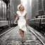 Placeholder: Marilyn Monroe stands on a subway grate in New York City wearing a little white dress and fights an upward breeze