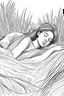 Placeholder: bible Realistic Beautiful Natural Ruth laying on the hay sleeping full body picture Black and white Coloring page