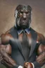 Placeholder: Bodybuilder Lee Haney with the face of a Rottweiler dog A dog's head instead of a person's head Only the player's body with a bulldog head on it He wears a luxurious black suit and holds a luxurious cigar The suit covers the body. In the mouth of the dog there is a luxurious cigar