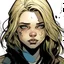 Placeholder: comic book dc comics, girl scarred face blonde pale homeless sickly acid splash face blind hazy eyes
