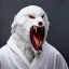 Placeholder: White monster man with wolf mouth in robes