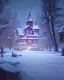 Placeholder: A magical snowy warlock castle in Christmas