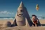 Placeholder: Elon musk as a Happy baby building a rocketship sandcastle on the beach