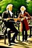 Placeholder: Mozart and Tchaikovsky jamming in a park bandstand