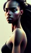 Placeholder: black girl, cute, beautiful, long hair, head and shoulders portrait by Greg Rutkowski