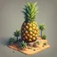 Placeholder: create a pineapple into cartoonist hut style model isometric top view for mobile game bright colors render game style desert style