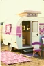 Placeholder: Vintage polaroid of a hippie caravan,crochet, purple