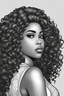 Placeholder: Create a coloring page of a beautiful curvy black female looking to the side with curly hair. No shading, No color, clean lines