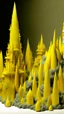 Placeholder: Yellow thunderous spires designed in ancient Egyptian hieroglyphics painted by Qiu ying