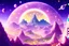 Placeholder: fairy panorama white castel purple mountains pink trees, , starry sky with silver and gold spaceships and planet starred sky with silver spaceships, and gold planets