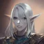 Placeholder: guard-man anime character, elf, long ears, physically fit, long silver hair, dark eyeshadow, violet eyes, detailed face, square jaws, 8k resolution, cinematic smooth, intricate details, vibrant colors, realistic details, masterpiece, oil on canvas, smokey background