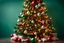 Placeholder: Ultra-realistic photography of a decorated Christmas Tree on a green background, Perspective, full shot, Canon EOS R6, 135mm lens, f1/8, Rim light, Natural Lighting, 64K