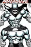 Placeholder: in the art style of neal adams -- an extremely muscular superhero man wearing a black, skintight, formfitting cowl, a black, skintight, formfitting, Kevlar bodysuit, Silver Wrist Gauntlets, Silver Belt, Silver knee-high boots, black gloves, silver "M" logo on the chest, a mustache and goatee, black gloves,