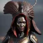 Placeholder: Maori cyber woman, sci-fi, rounded face, blood, black, gold, brown, samurai helmet, decorative color feathers, retro, bamboo, leather, vibrant color, highly detailed, art stations, concept art, smooth, unreal engine 5, god rays, ray tracing, RTX, lumen lighting, ultra detail, volumetric lighting, 3d, finely drawn, high definition, high resolution.