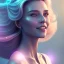 Placeholder: A portrait very beautiful woman ,smiling, longs hairs,elegant, atmospheric, realistic, cinematic lighting, pink blue light, 8k, galactic atmosphere, flowers