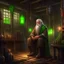 Placeholder: old druid in industrial setting fantasy art