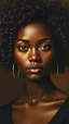 Placeholder: grant wood painting style , a portrait of a beautiful black woman with curly hair , front view with dark brown side lighting background, ultra high quality with ceramic lighting