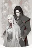 Placeholder: Vampire count Strahd Von Zarovich has long black hair and red eyes, with a woman with white hair