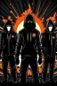 Placeholder: ultras in black clothes with flares cartoon