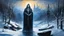 Placeholder: acrylic illustration, acrylic paint, oily sketch, Santa Muerte, (masterpiece), a landscape of New York frozen, new ice age, dim light, snow , ice, below zero, fantasy, everything is frozen,