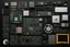 Placeholder: knolling computer parts on black background , seamsless tile