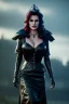 Placeholder: Lisa Ann as evil queen in black leather gown, cleavage, angry, stern look, unreal 5, octane render,cinema4d, dynamic lighting, dramatic lighting, 4k, redshift render, highly detailed, hyper realistic